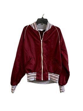 Vintage Bike by Southern Athletic Burgundy Satin ( Poly) Bomber Jacket, Size S